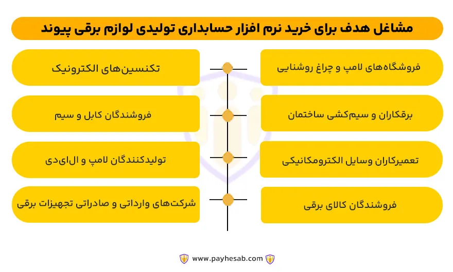 مشاغل هدف برای نرم افزار حسابداری تولیدی لوازم برقی